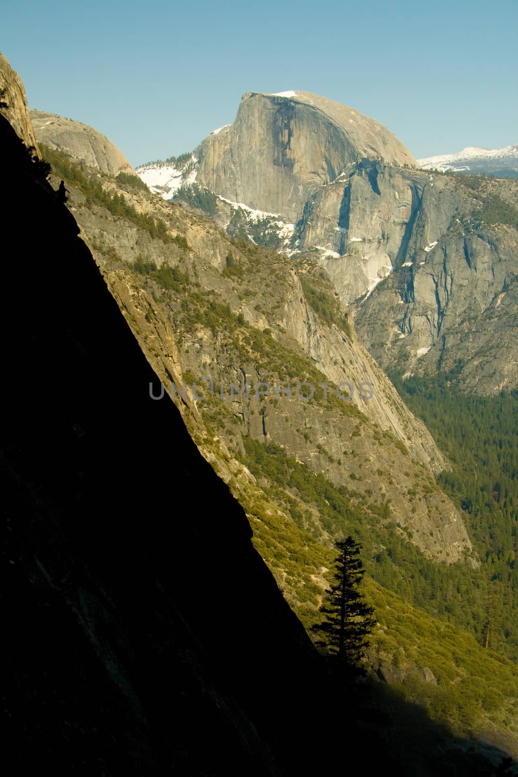 Rock formations in a valley, Half Dome, Yosemite Valley, Yosemite National Park, California, USA