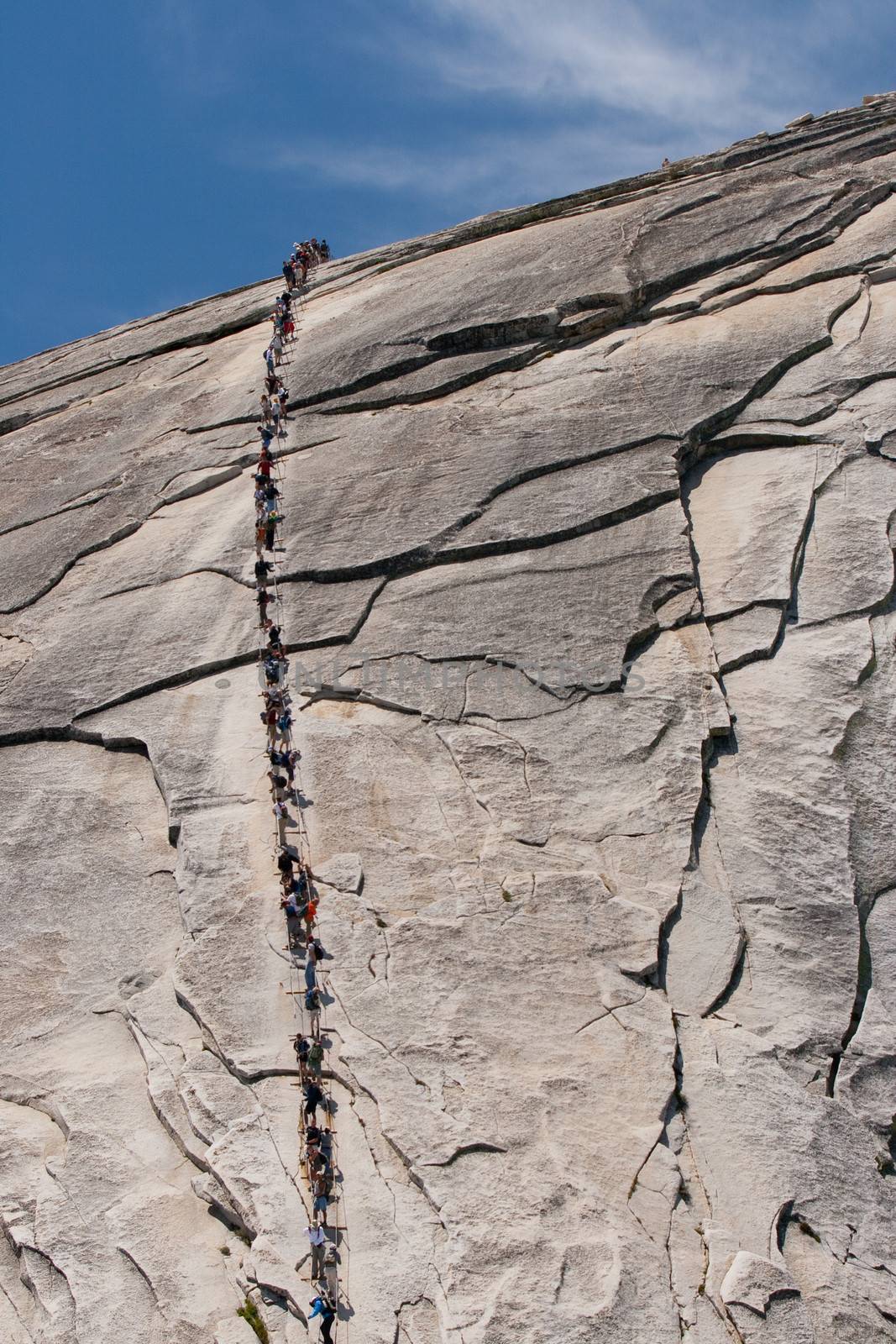 The Cable Ladder going up the Half Dome in Yosemite National Park in California.