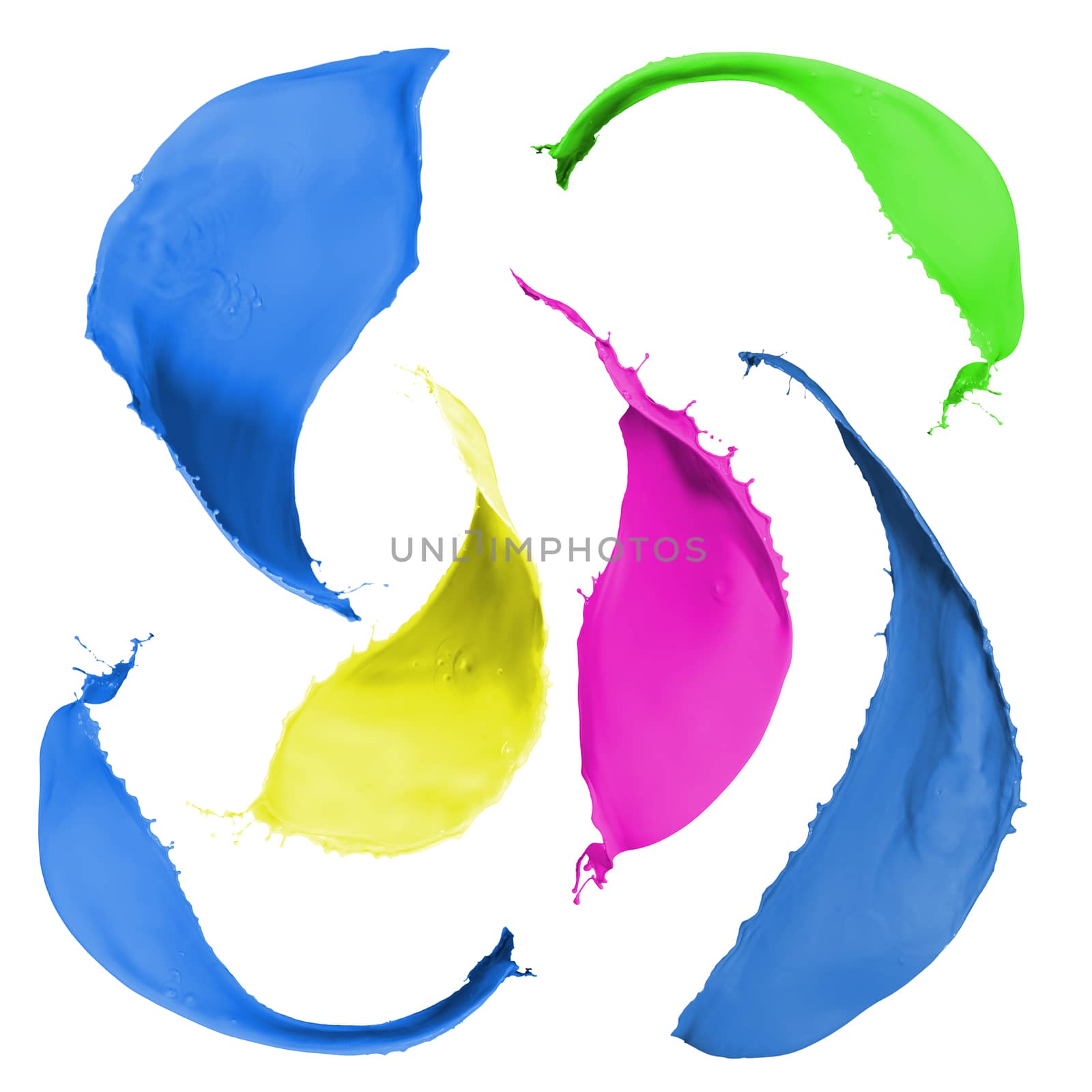 collection of colored paint splashes on white background