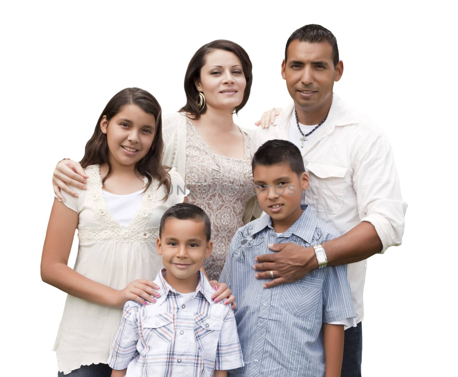 Happy Attractive Hispanic Family Portrait on White by Feverpitched