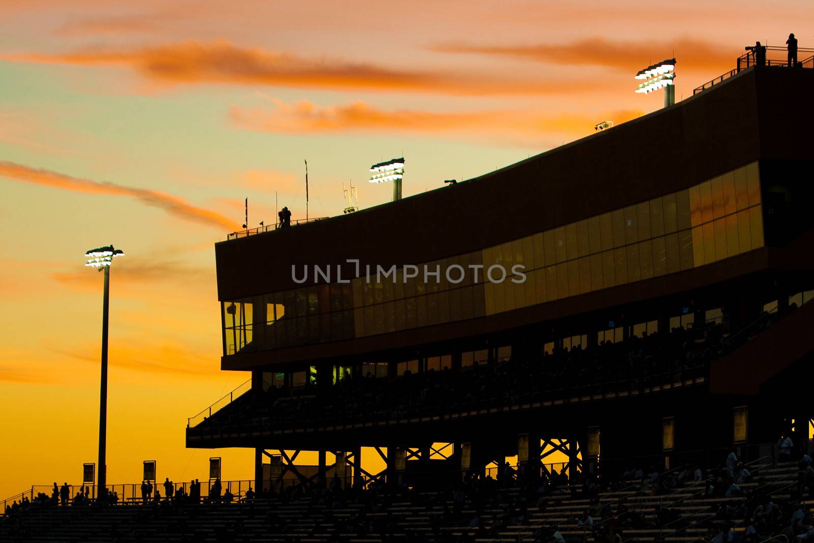 Grandstand at the Homestead-Miami speedway in the late afternoon.