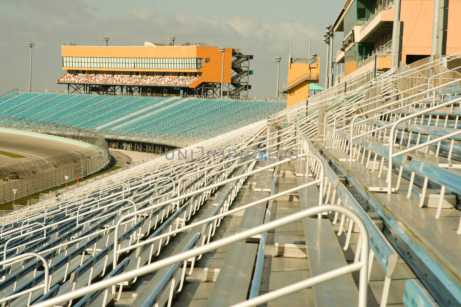 Interior showing empty seats in Homestead Miami Speedway stadium, Florida, U.S.A.