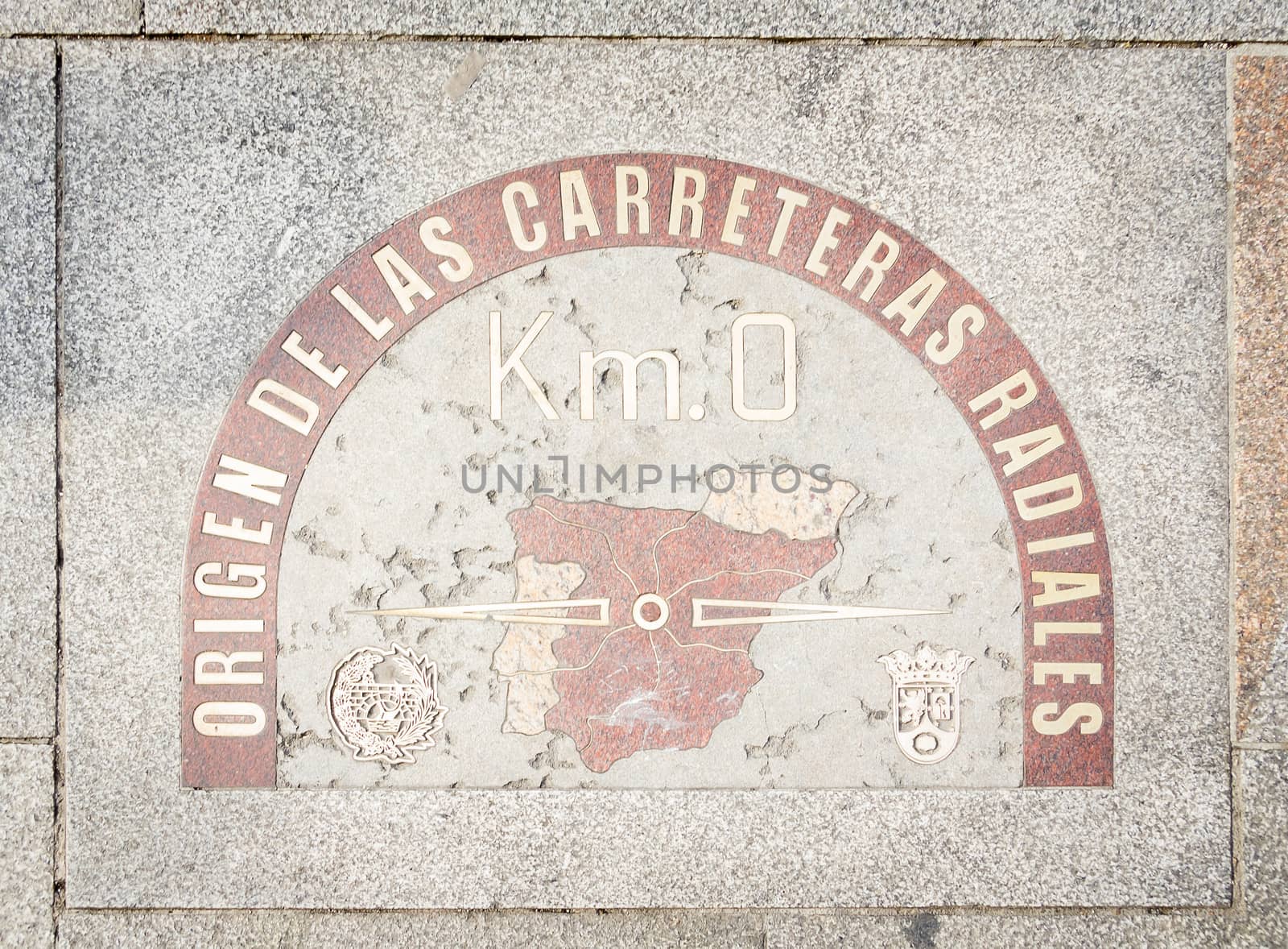 Kilometer zero point sign on the street of Puerta del Sol, in Madrid, Spain