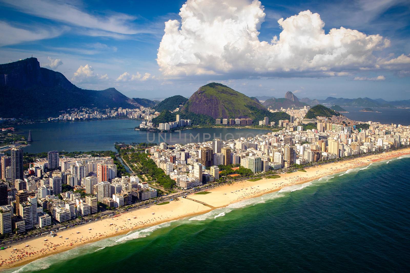 Aerial view of buildings on the beach front, Ipanema Beach, Rio De Janeiro, Brazil