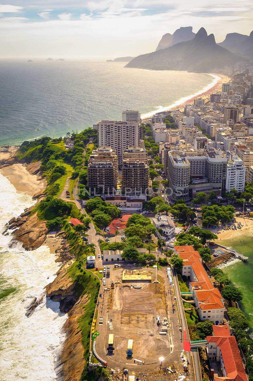 Aerial view of buildings on the beach front, Ipanema Beach, Rio De Janeiro, Brazil