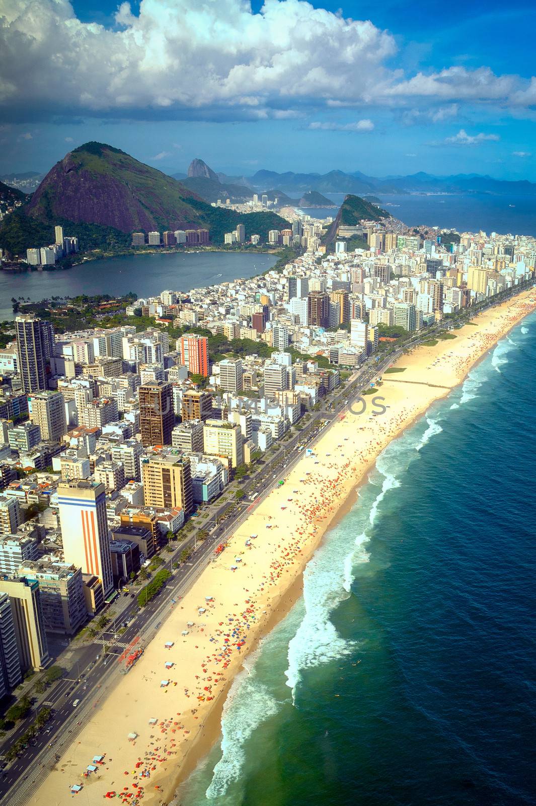 Aerial view of buildings on the beach front, Ipanema Beach, Rio De Janeiro, Brazil