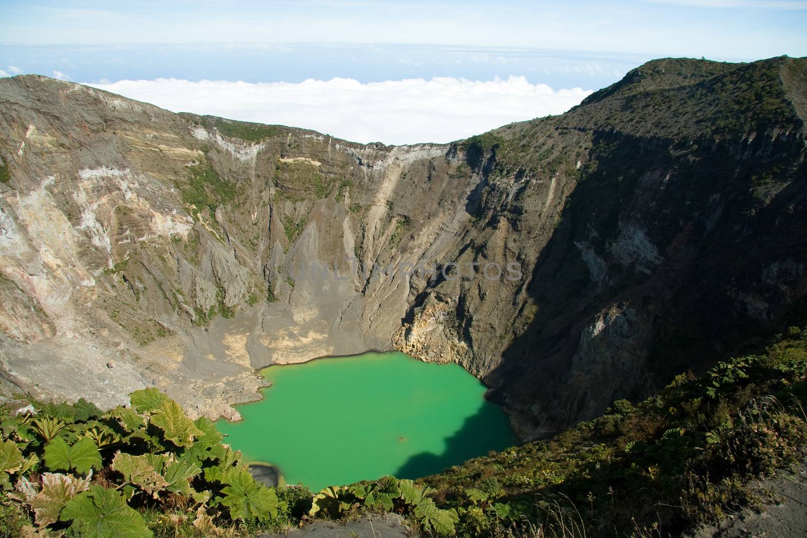 Scenic view of green lake in crater of Irazu volcano, Costa Rica.