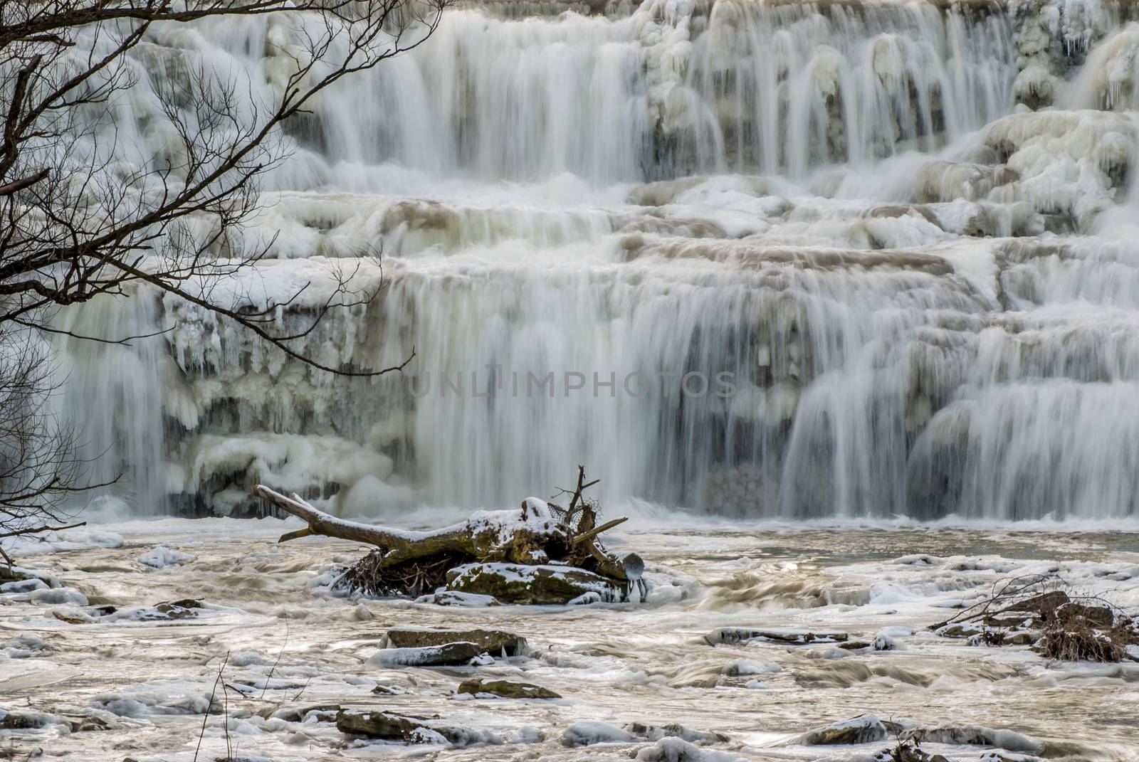 Waterfalls at Glen Park Williamsville New York in the winter with ice forming.