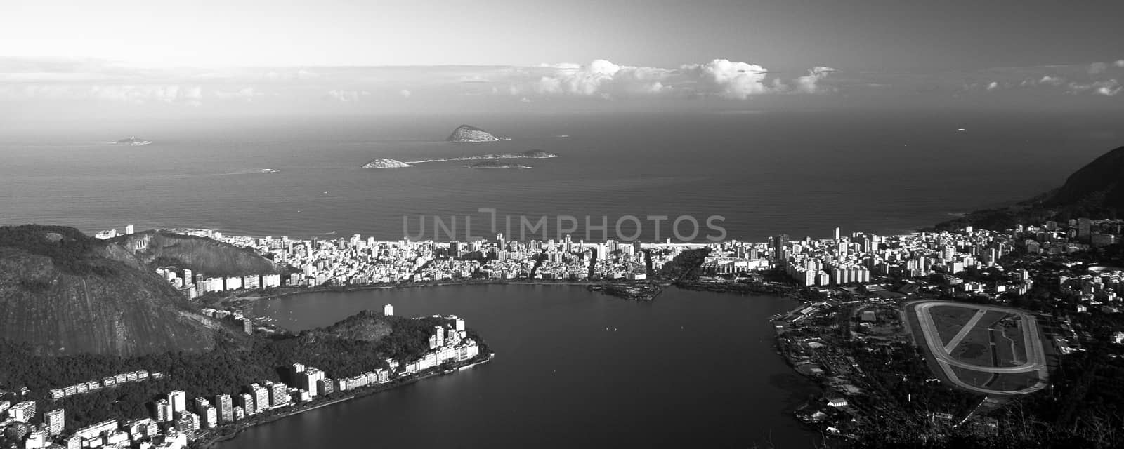 High angle view of the Lagoa Rodrigo de Freitas in Rio de Janeiro, Brazil