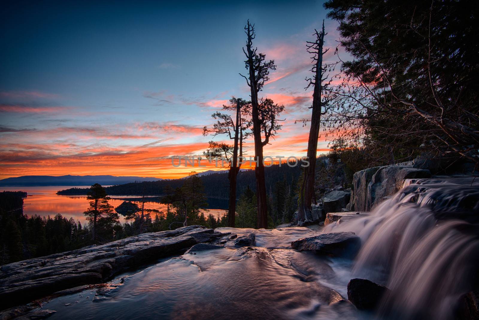 Water falling into a lake, Lake Tahoe, Sierra Nevada, California, USA