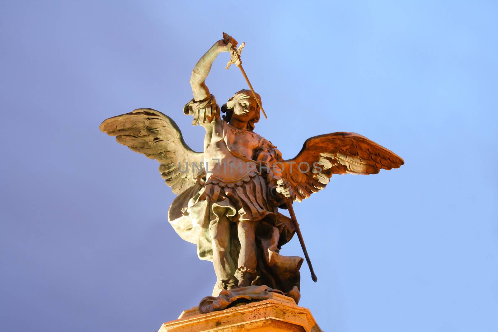 Low angle view of an angel statue on the top of a castle, Castel Sant'Angelo, Rome, Lazio, Italy