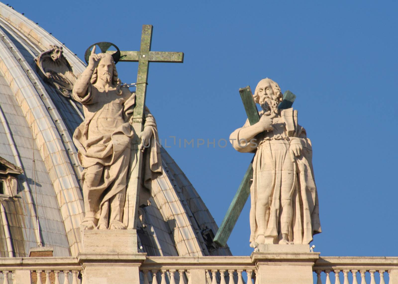 Low angle view of statues at St. Peter's Square, Vatican City, Rome, Rome Province, Lazio, Italy