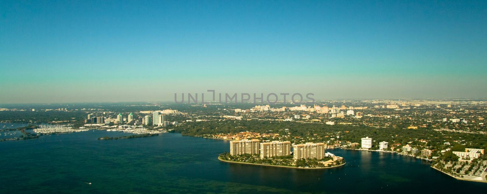 Panoramic aerial view of Miami city coastline, Florida, U.S.A.