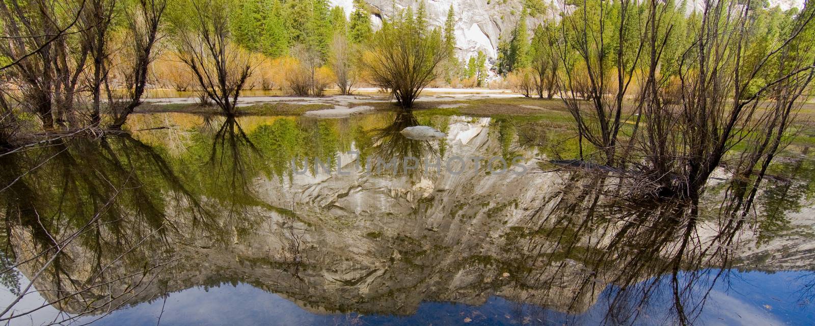 Reflection of a mountain range in a lake, Mirror Lake, Mt Watkins, Yosemite Valley, Yosemite National Park, California, USA