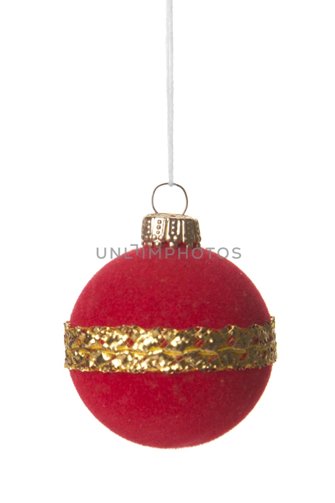 christmas, red and golden christmas balls isolated hanging with white background