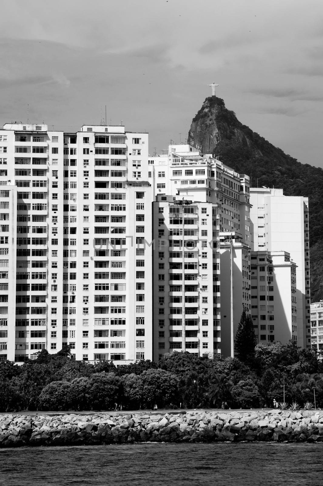 Rio de Janeiro with the statue of Christ the Redeemer overhead.