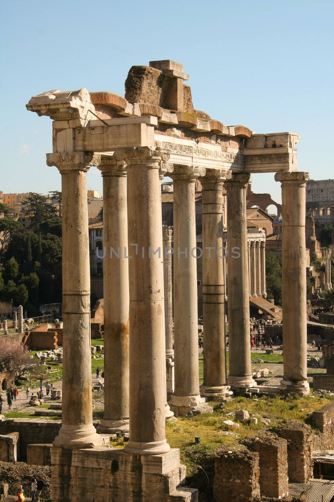 Ruins of Temple of Saturn, Roman Forum, Rome, Lazio, Italy