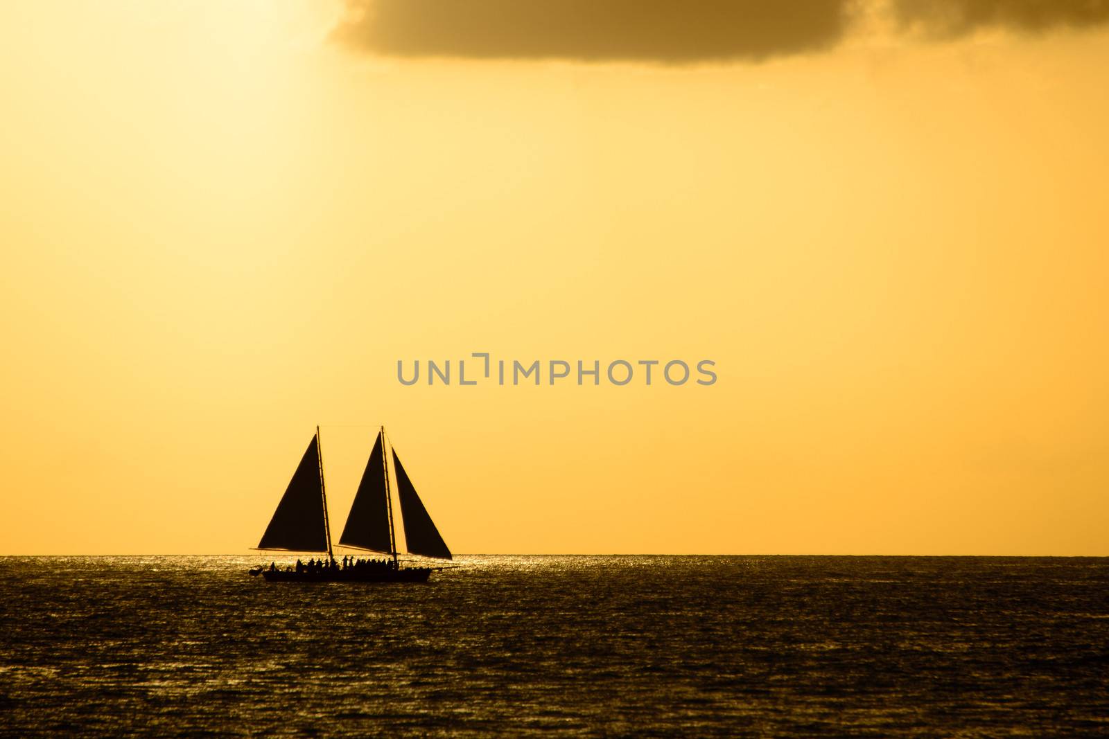 Silhouette of sailing ship in the Atlantic ocean, Key West, Monroe County, Florida, USA