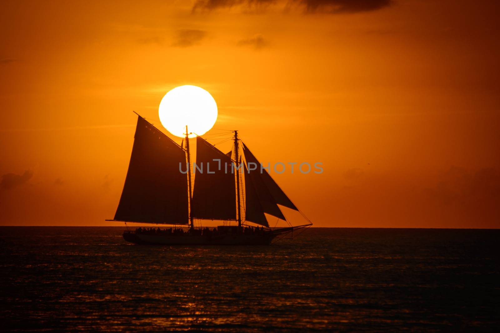 Silhouette of sailing ship in the Atlantic ocean, Key West, Monroe County, Florida, USA