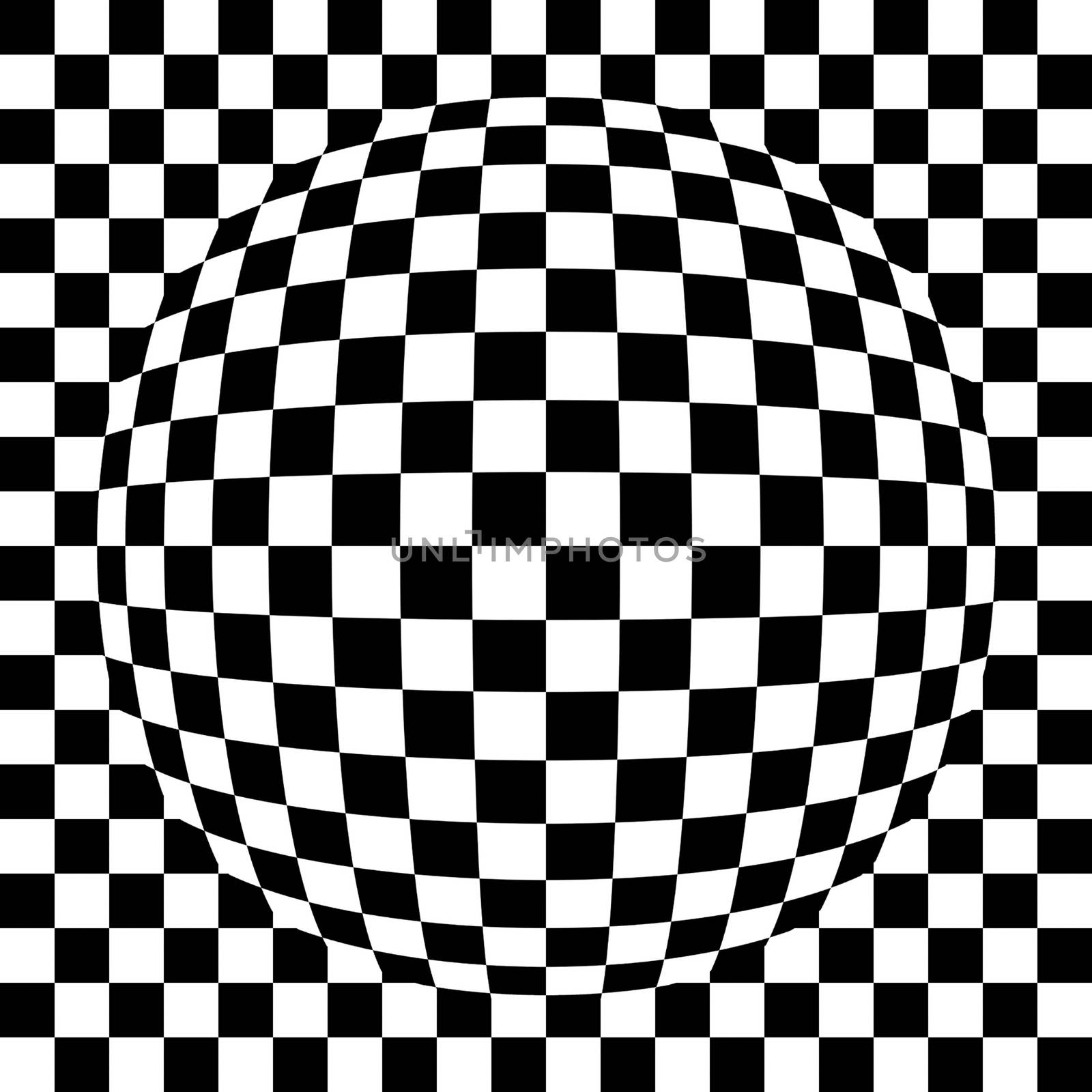 Illustration of spherical black and white squared pattern.