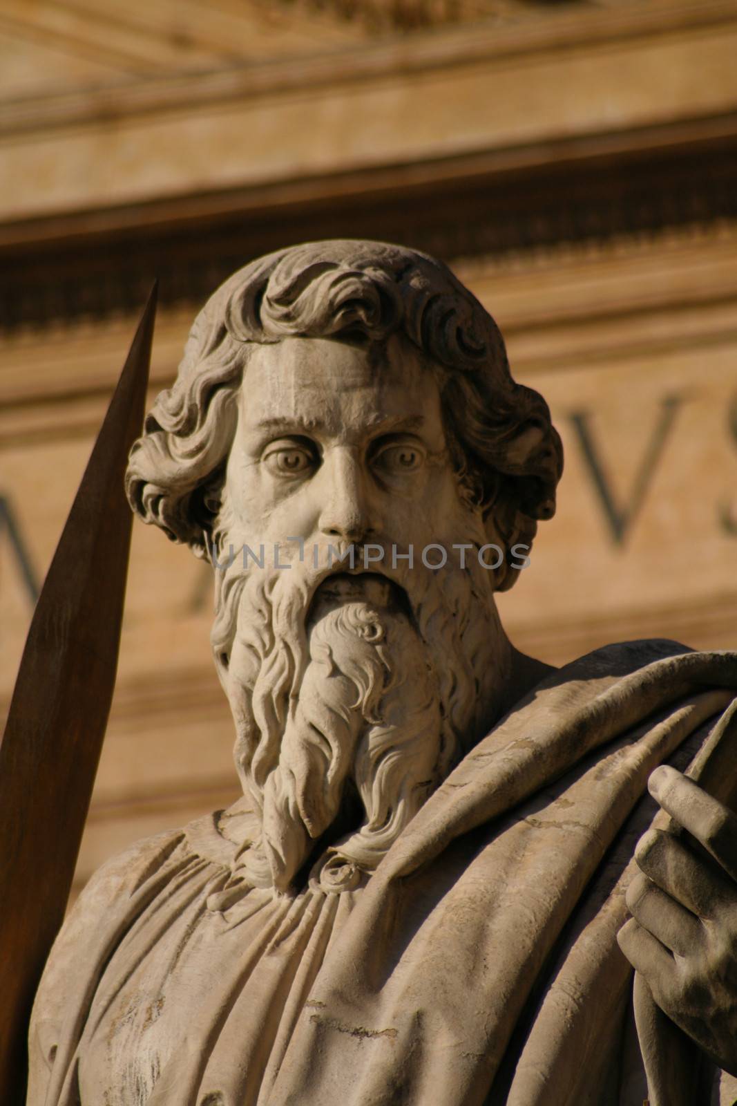 Detail of a statue in the Saint Peter Plaza in Rome, Italy.