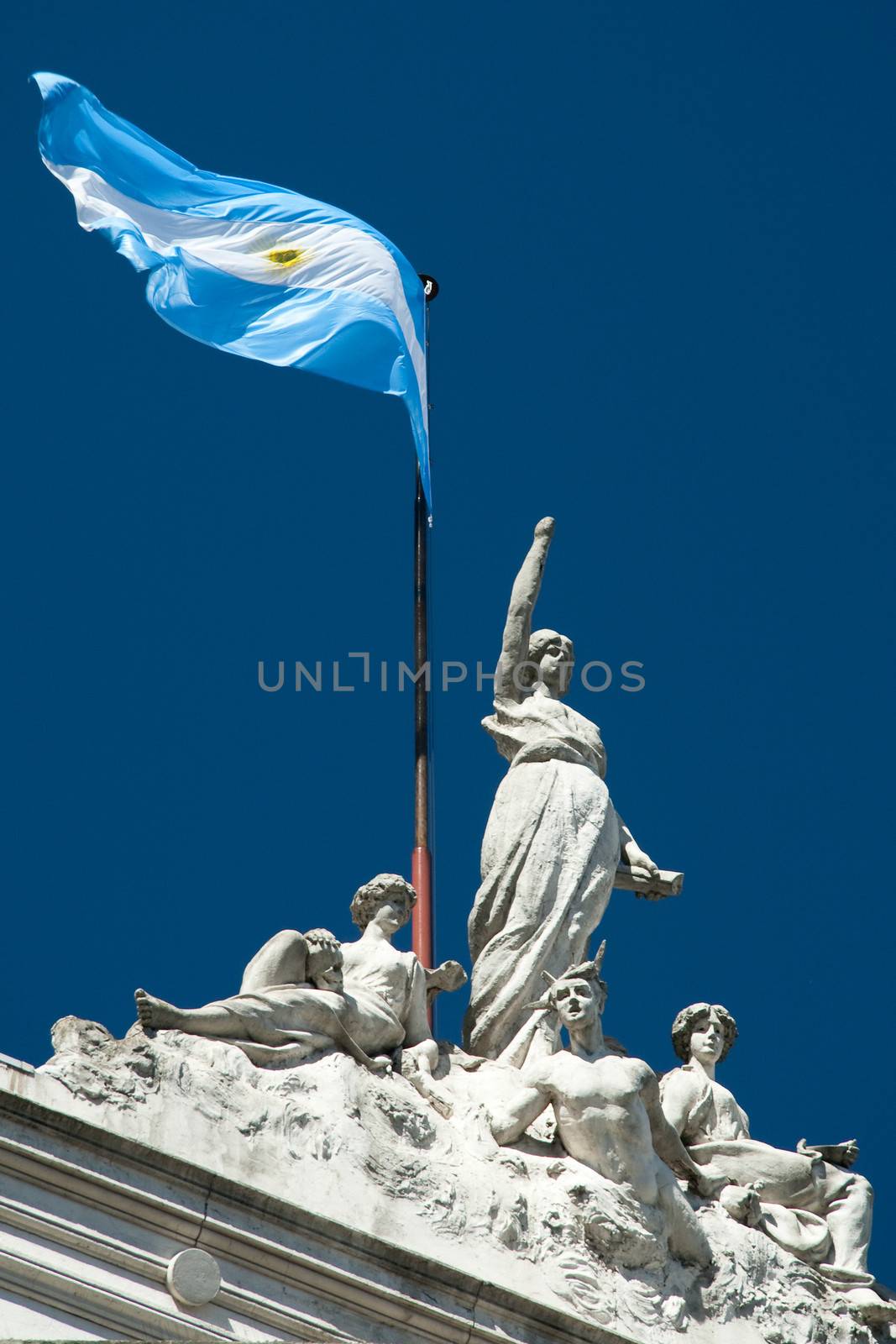 Statues and carved detail on a building in Buenos Aires, Argentina.