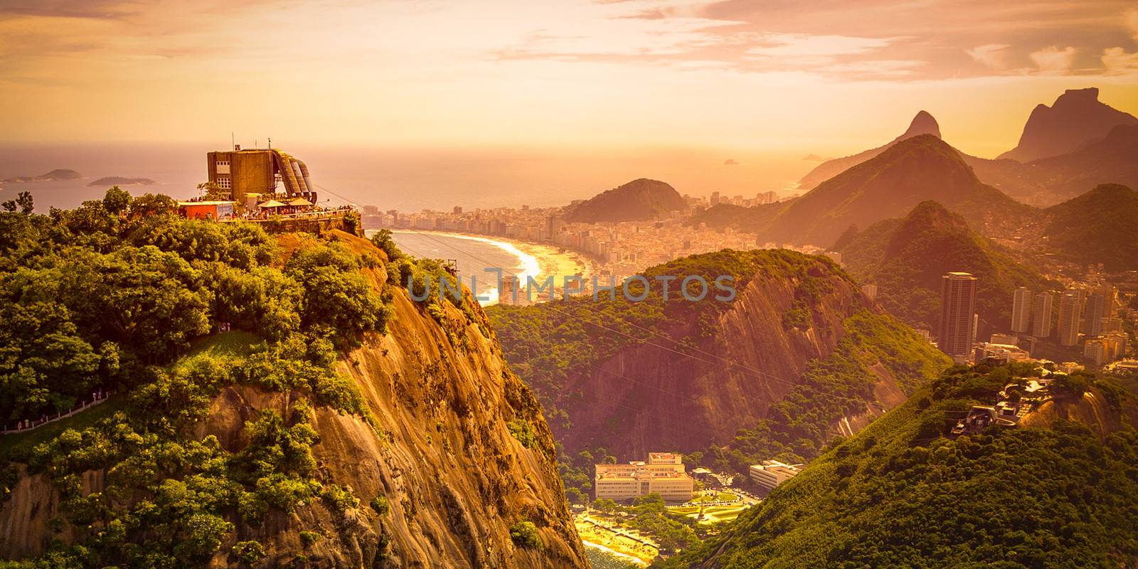 Mountain range at dusk, Sugarloaf Mountain, Guanabara Bay, Rio De Janeiro, Brazil