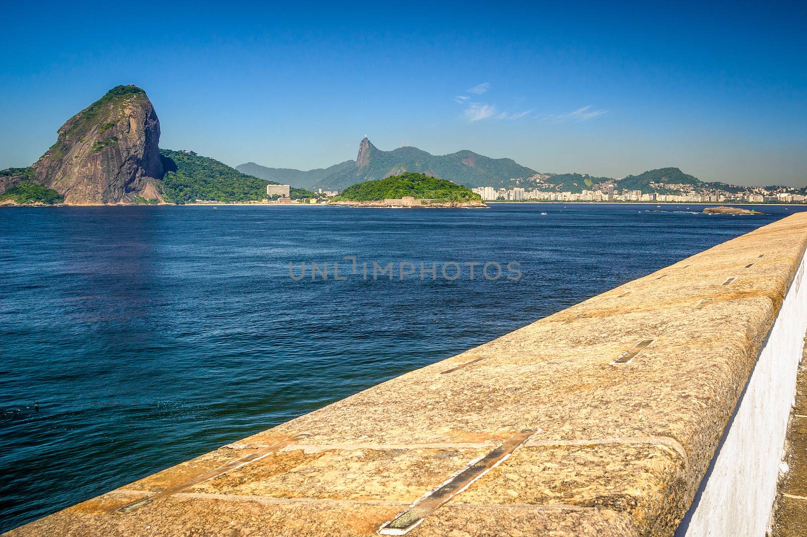 Sugarloaf Mountain from the terrace of a fort, Guanabara Bay, Rio De Janeiro, Brazil