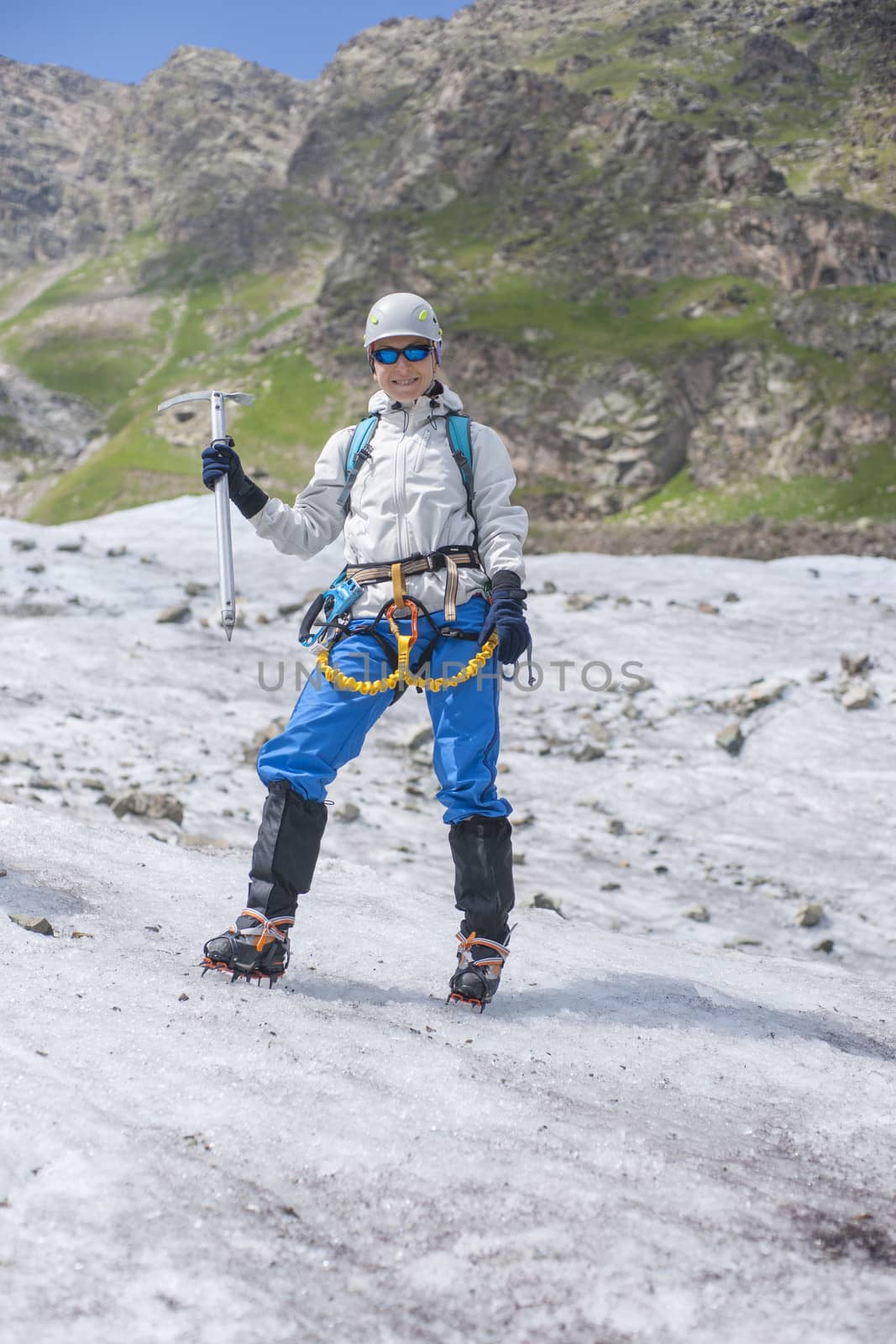 Girl stay on the ice at glacier