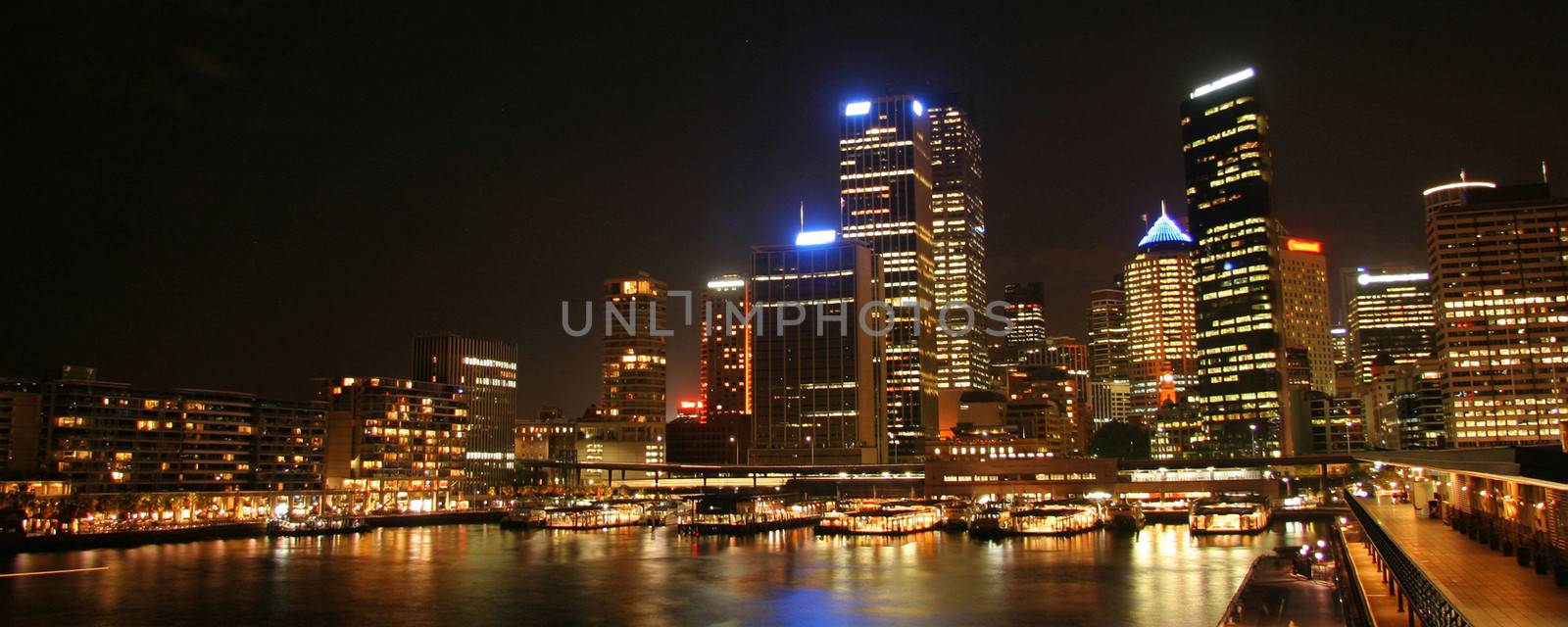 Scenic view of Sydney Harbor illuminated at night, Australia.