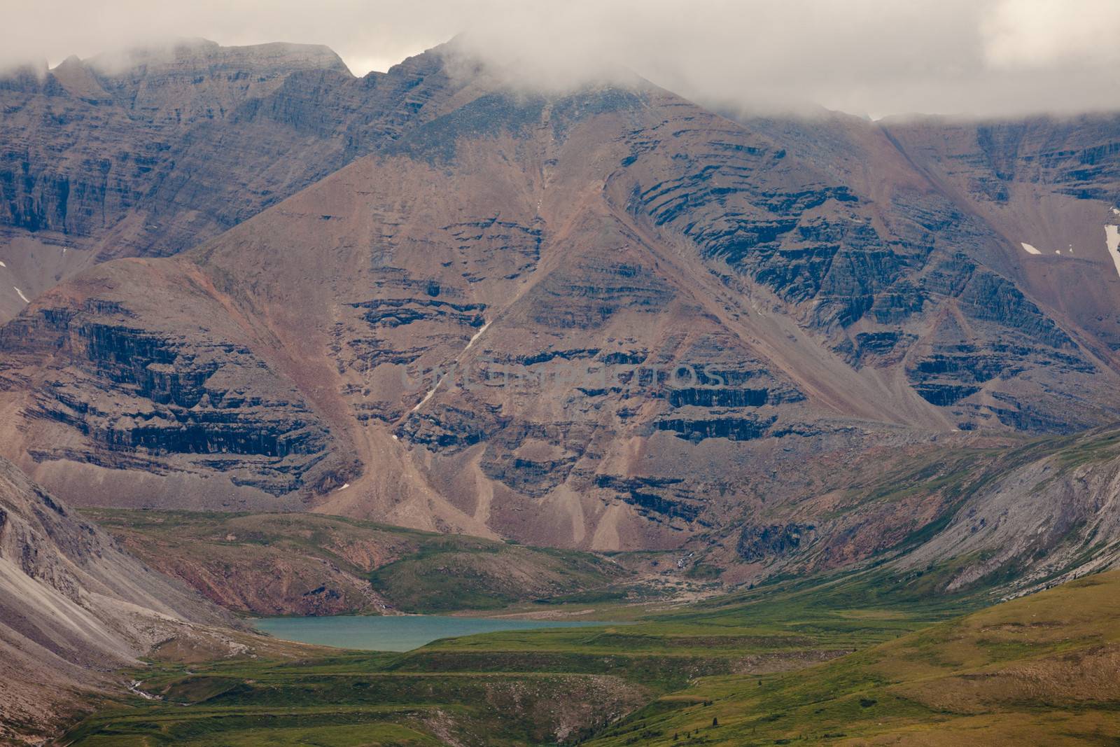 Scenic landscape of high mountain ridge and valley alpine terrain of Northern Canadian Rocky Mountains, British Columbia, Canada