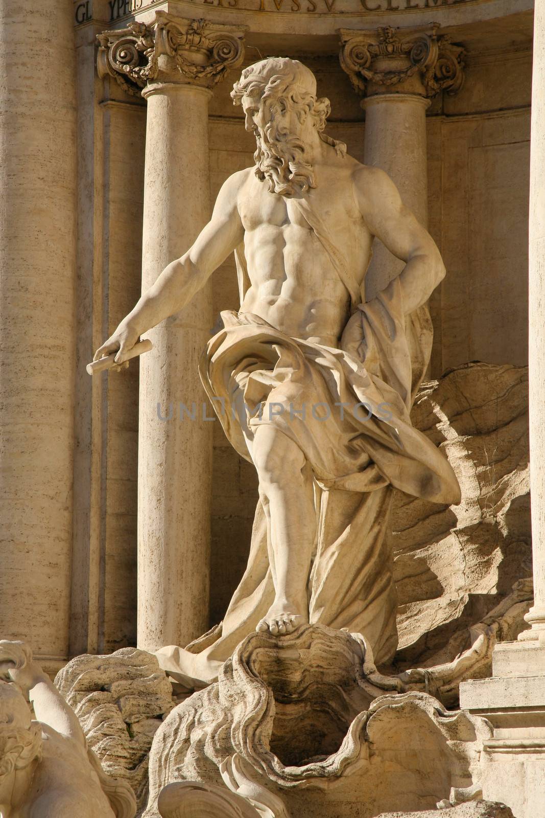Closeup of Trevi fountain in Rome, Italy.