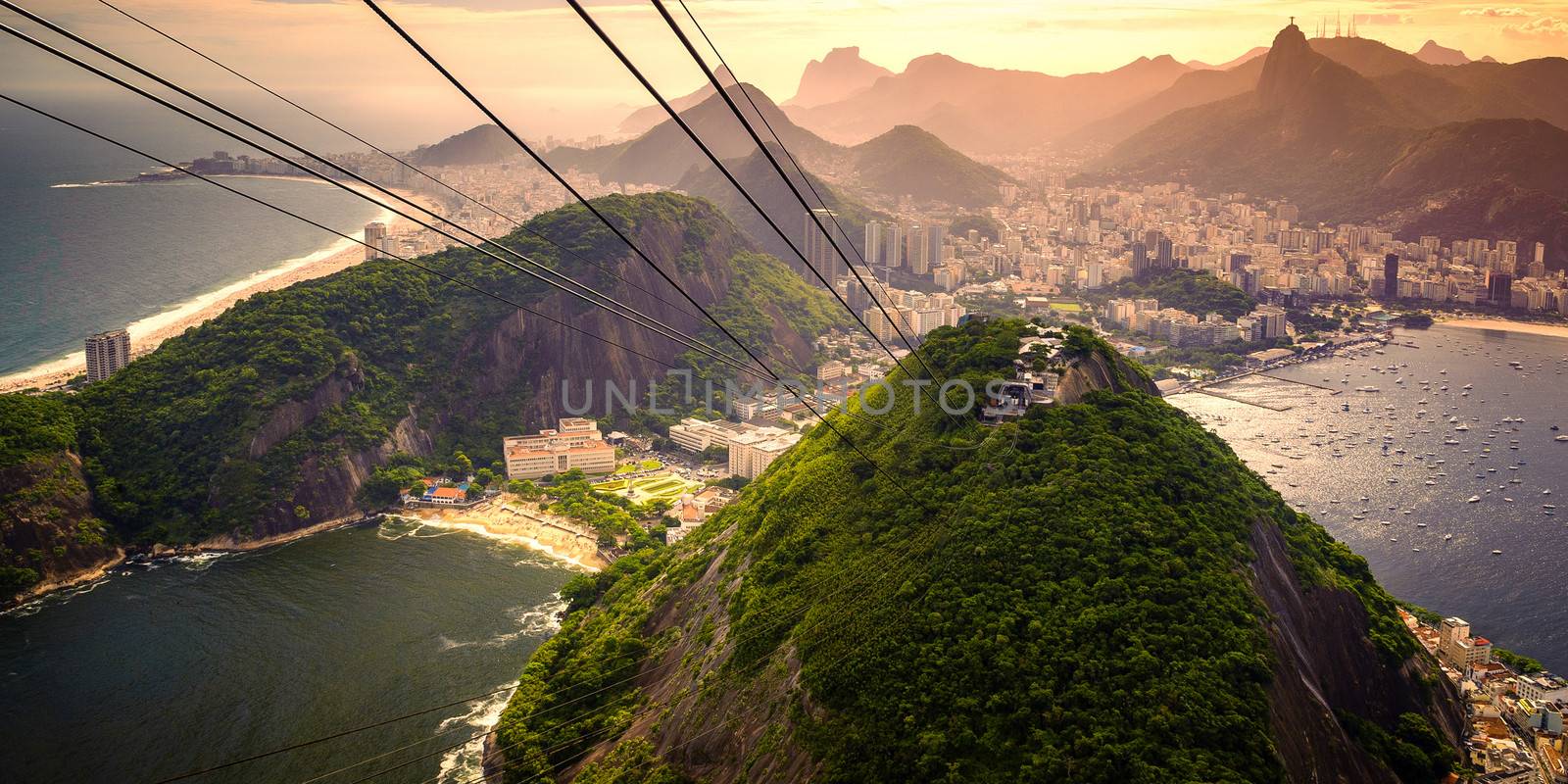 Cable car approaching Sugarloaf Mountain, Urca, Rio de Janeiro, Brazil