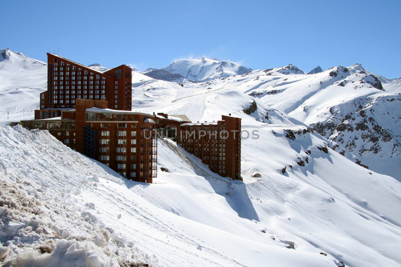 The Valle Nevado ski resort in the snow in Chile.