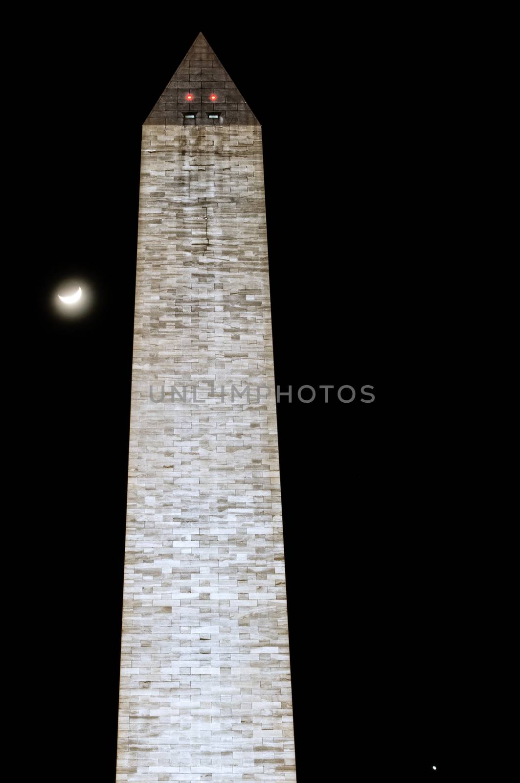 Low angle view of Washington Monument at night, Washington DC, USA