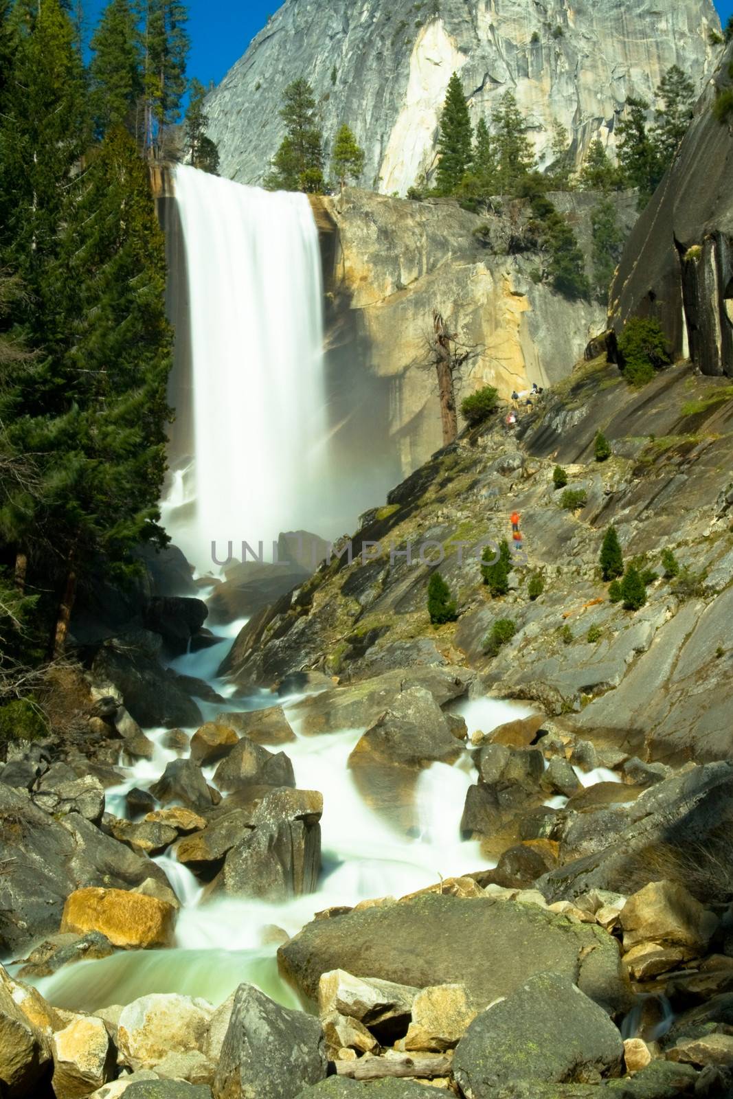 Water falling from rocks in a river, Yosemite Mist Trail, Vernal Falls, Yosemite National Park, California, USA