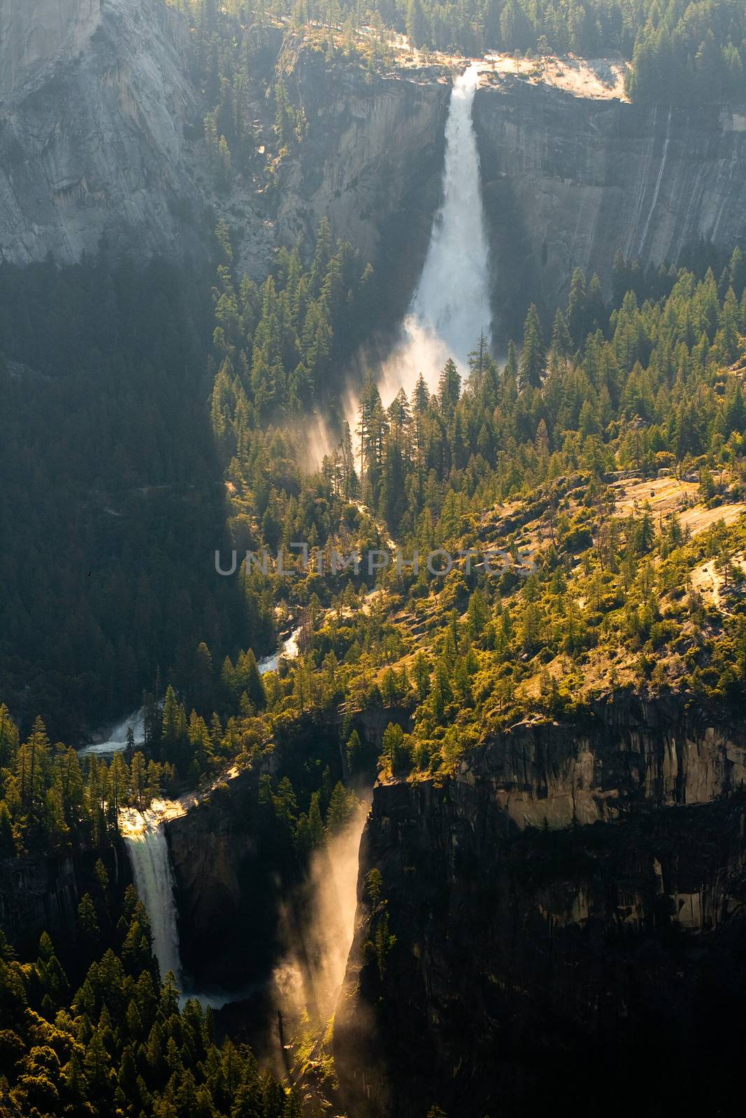 Scenic view of waterfall viewed from Glacier Point in Yosemite National Park, California, U.S.A.