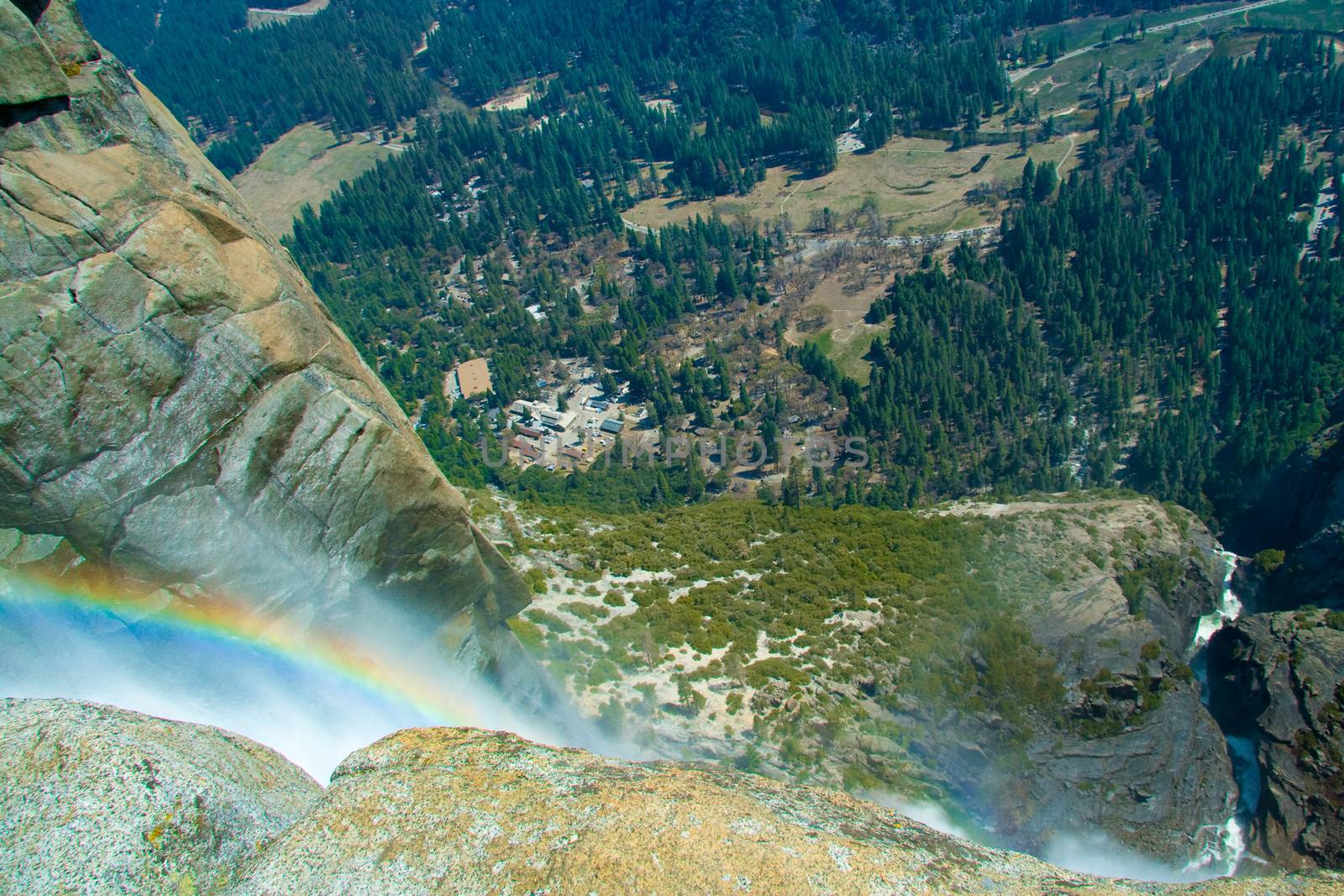 View looking down from top of Yosemite Falls in National Park, California, U.S.A.