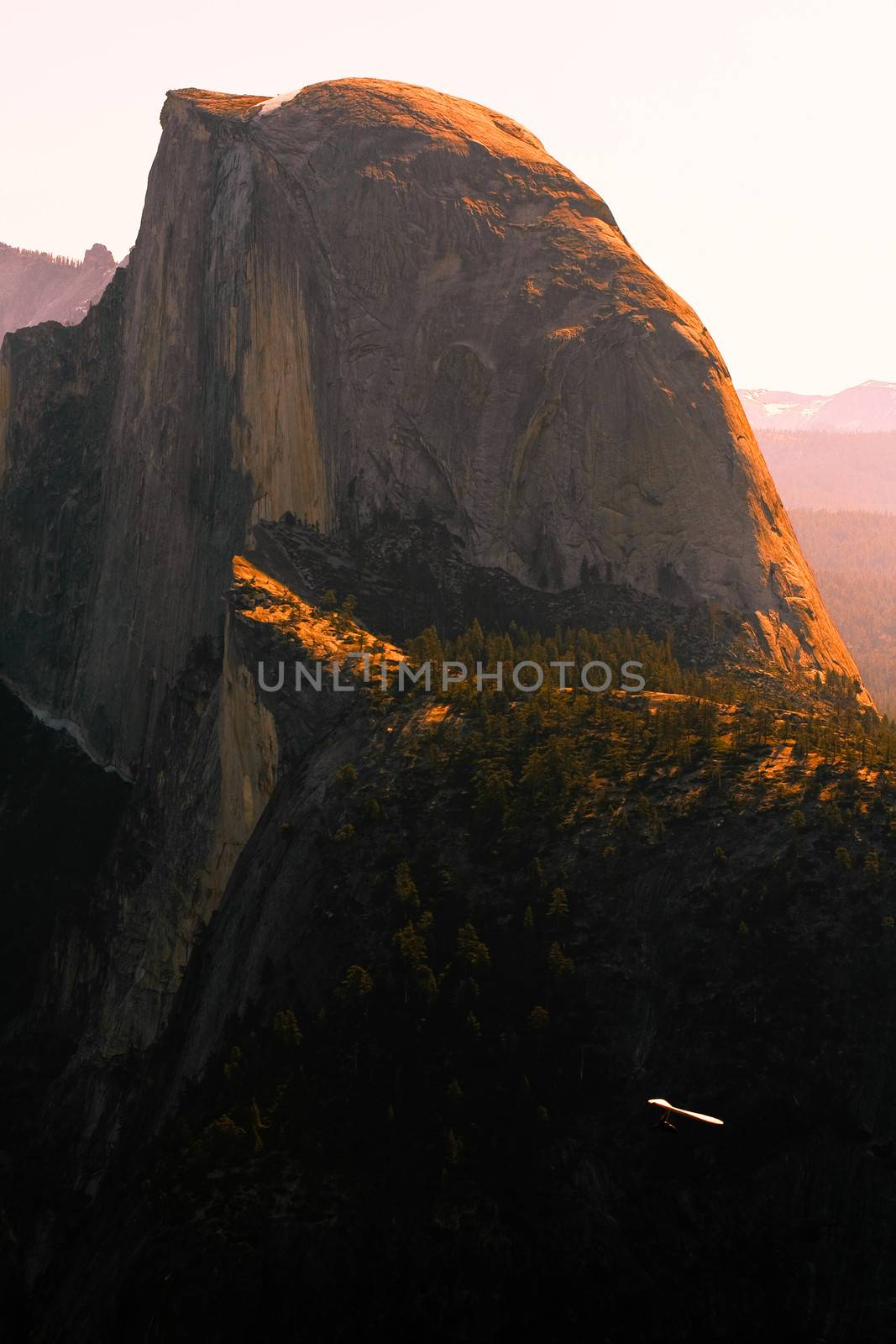 Scenic view of mountain at sunset in Yosemite National Park viewed from Glacier Point, U.S.A.