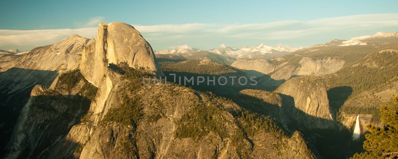 Panoramic view of mountains in Yosemite National Park viewed from Glacier Point, California, U.S.A.