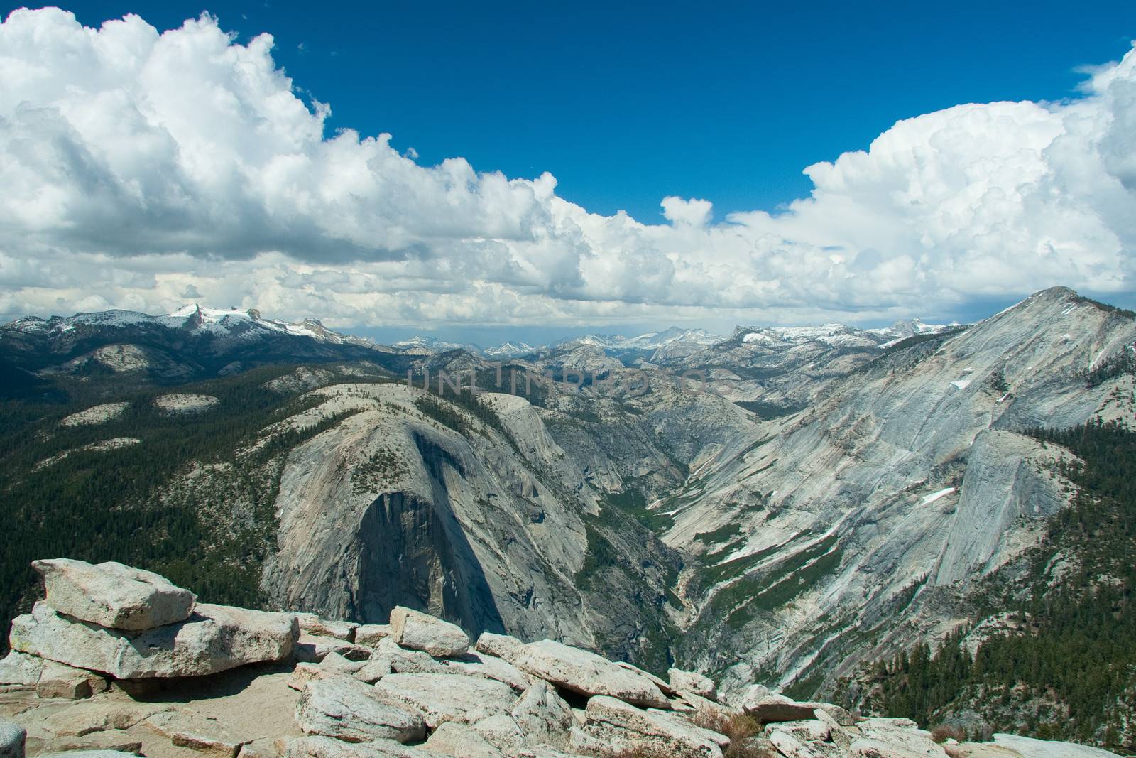 Mountainous landscape of Yosemite National Park viewed from Half Dome, California, U.S.A.