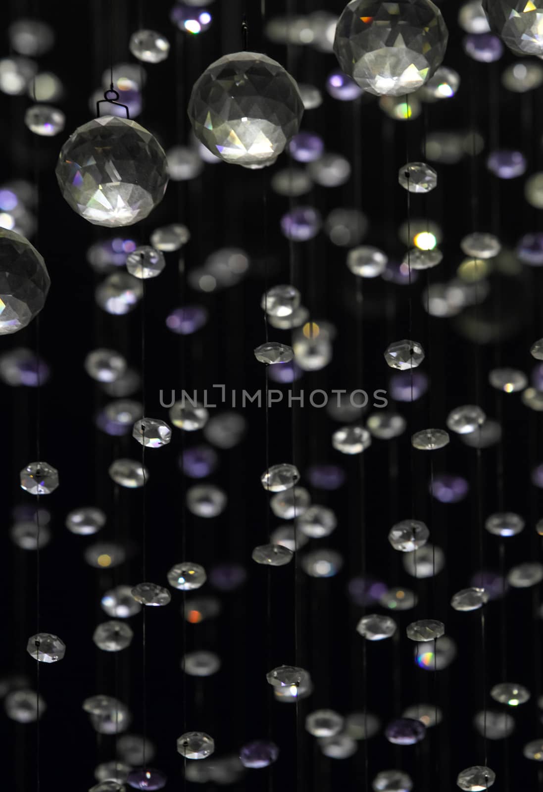 Close up on crystal of contemporary chandelier