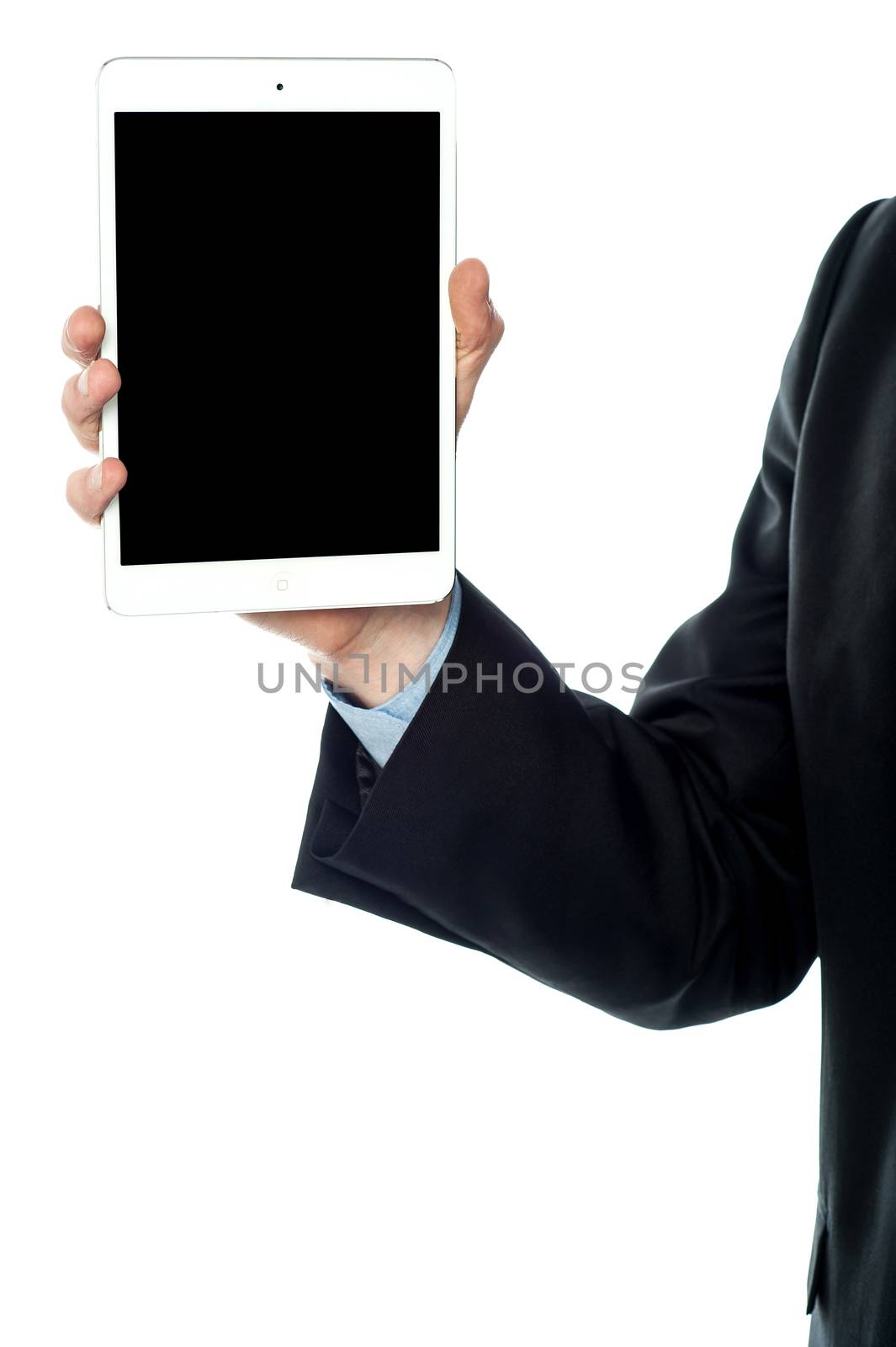 Guy holding tablet pc, cropped image. by stockyimages