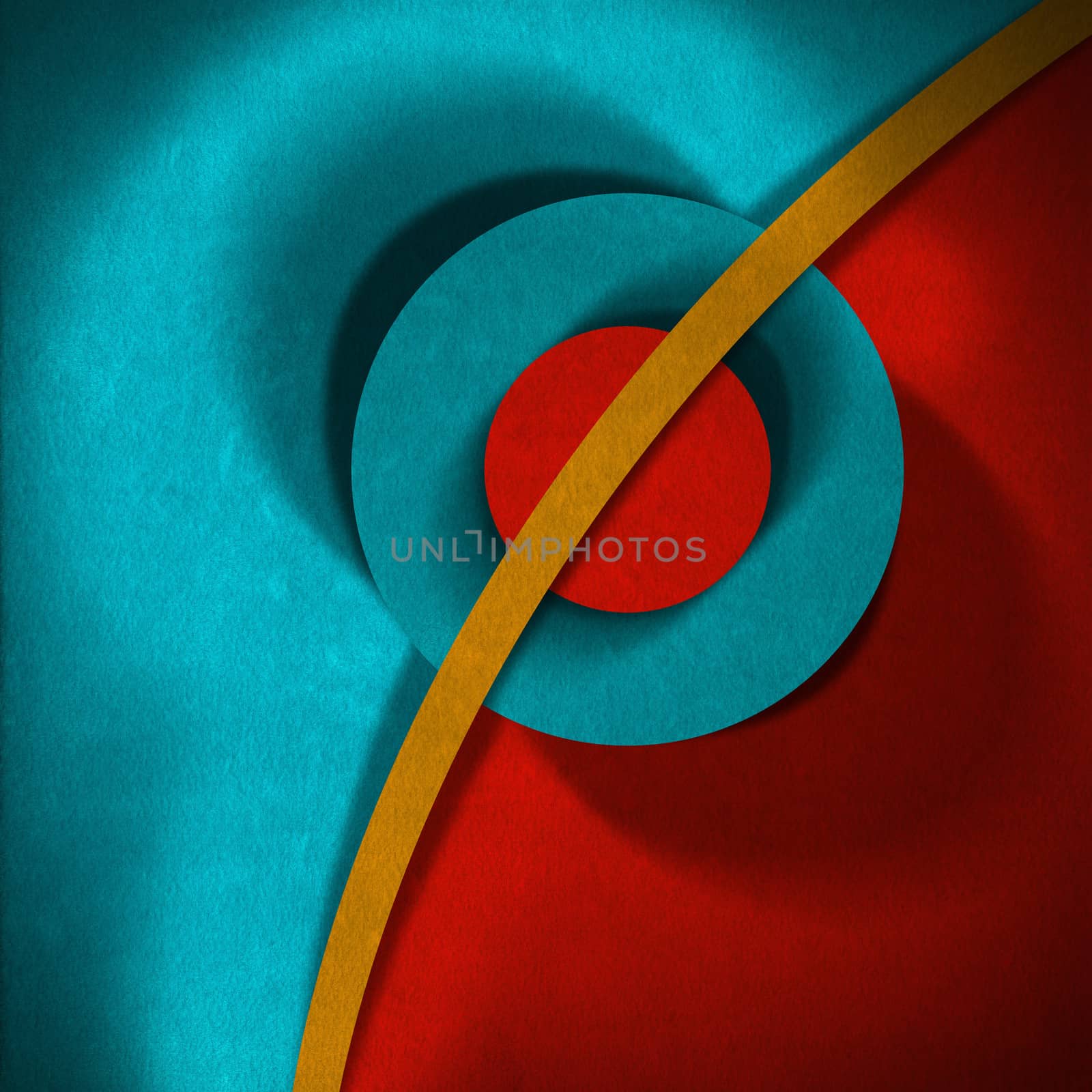 Red, orange and blue velvet background with geometric forms