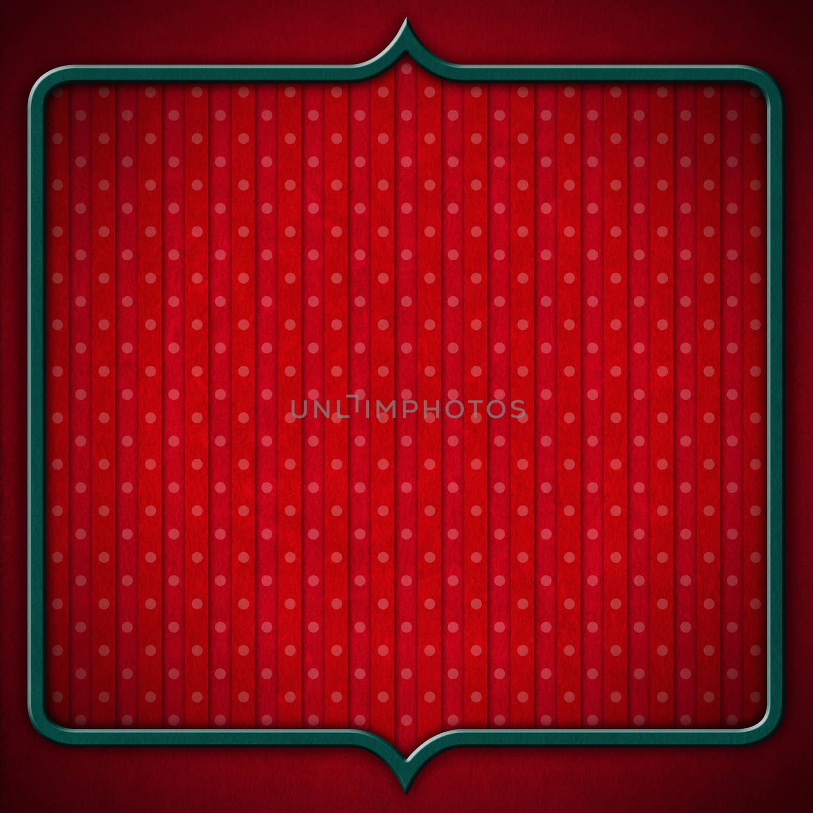 Simple vintage frame on red velvet background with vertical stripes and circles