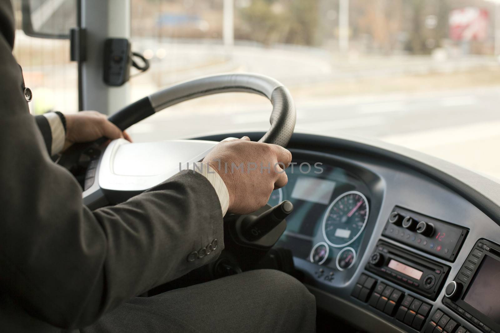 Man driving a bus