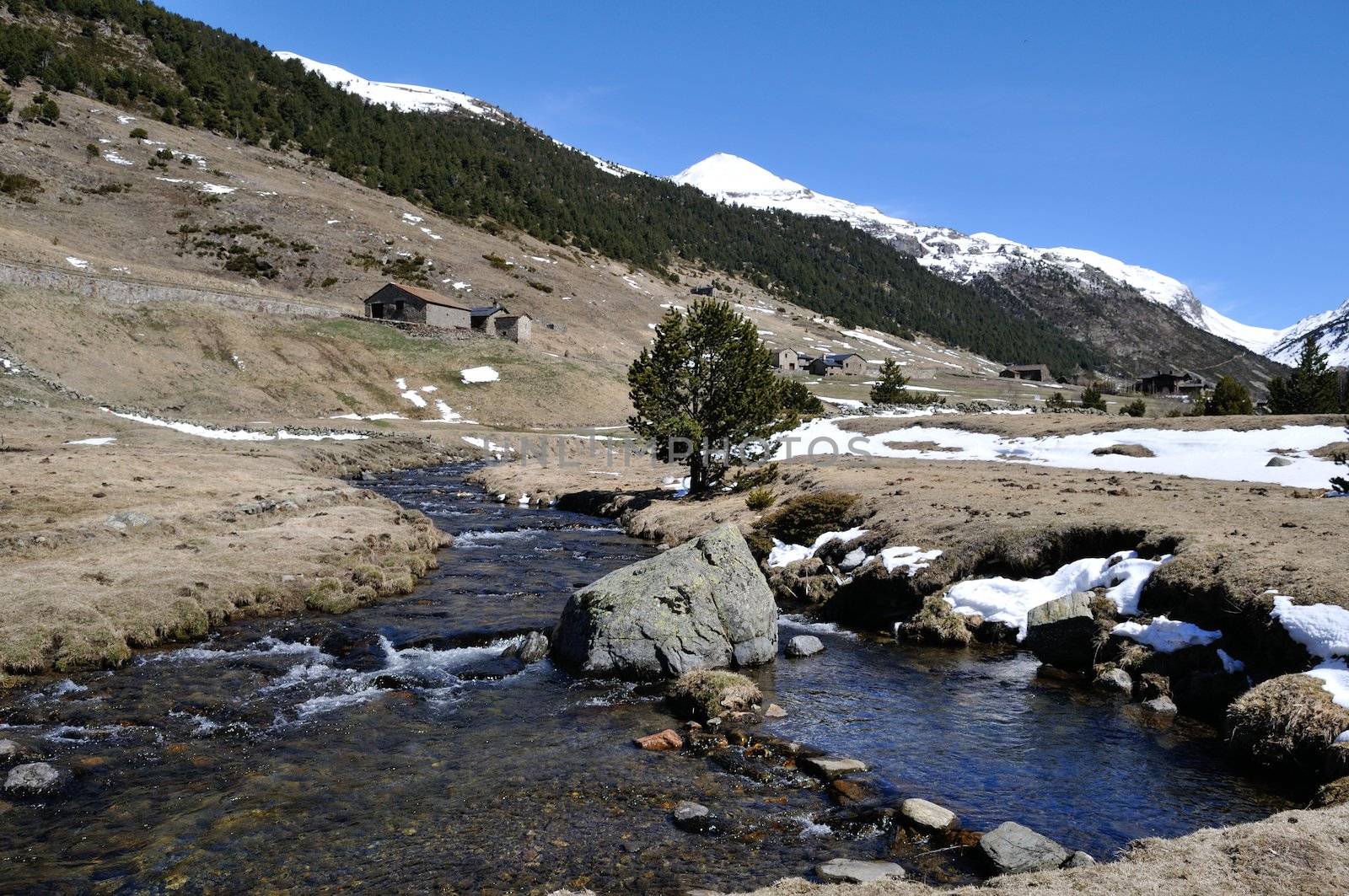 frozen river in Andorra la Vella