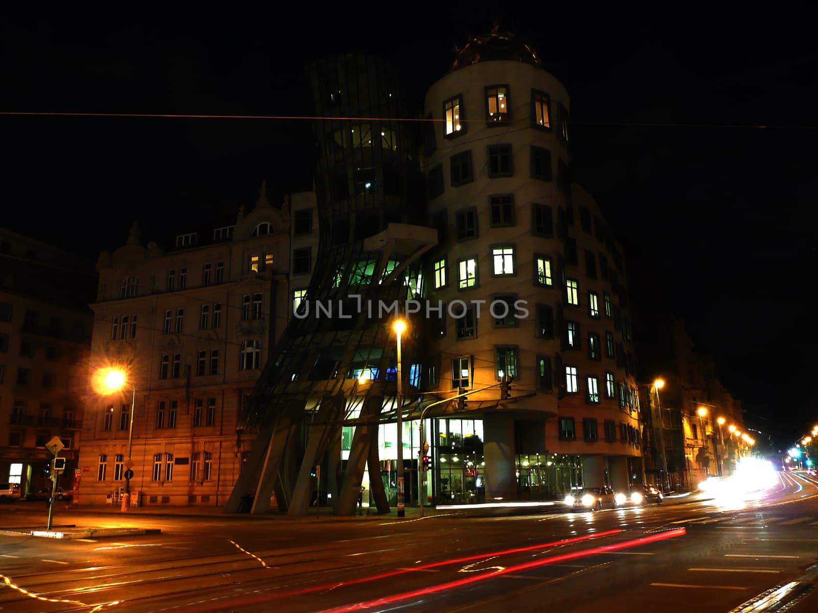 The Dancing House at night, Prague, Czech Republic by marcorubino