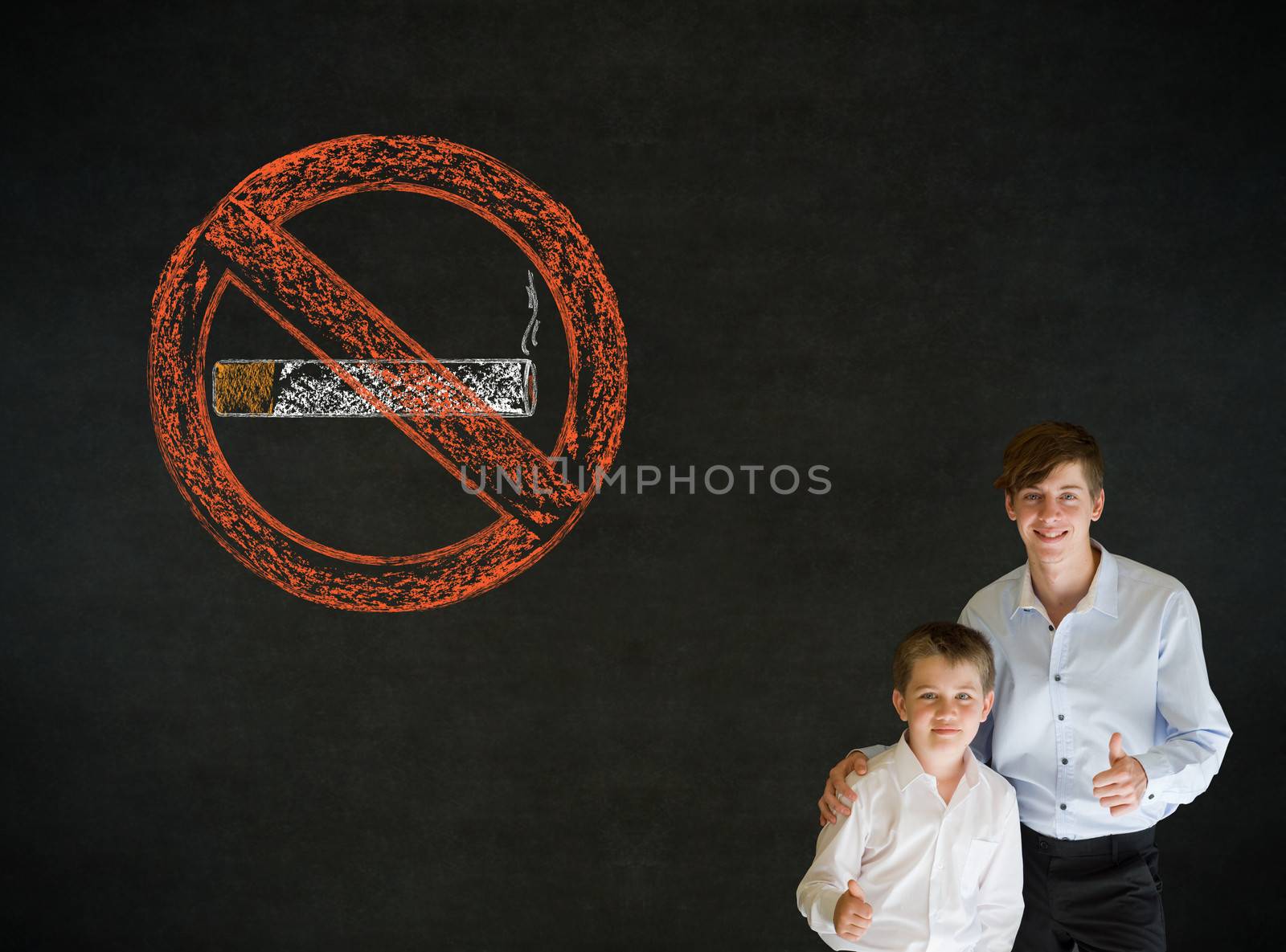 Thumbs up boy business man with no smoking chalk sign by alistaircotton
