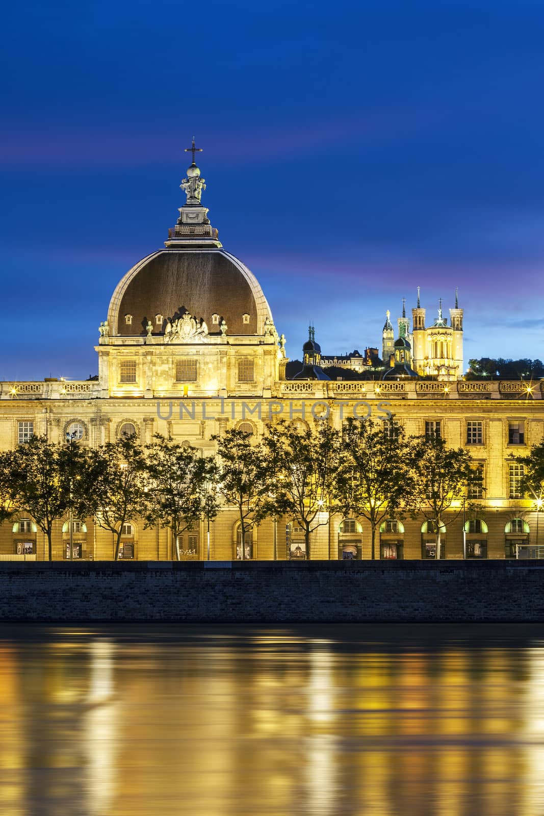 Lyon at sunset with Rhone river, France